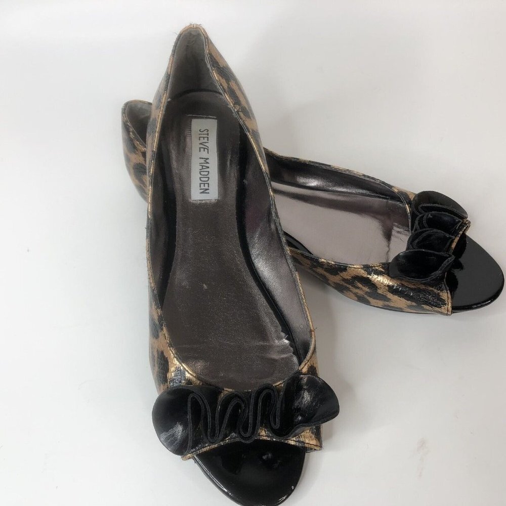 Steve Madden Womens Peep Toe Flats Size 8 Leopard Print Animal Print Dress Shoes